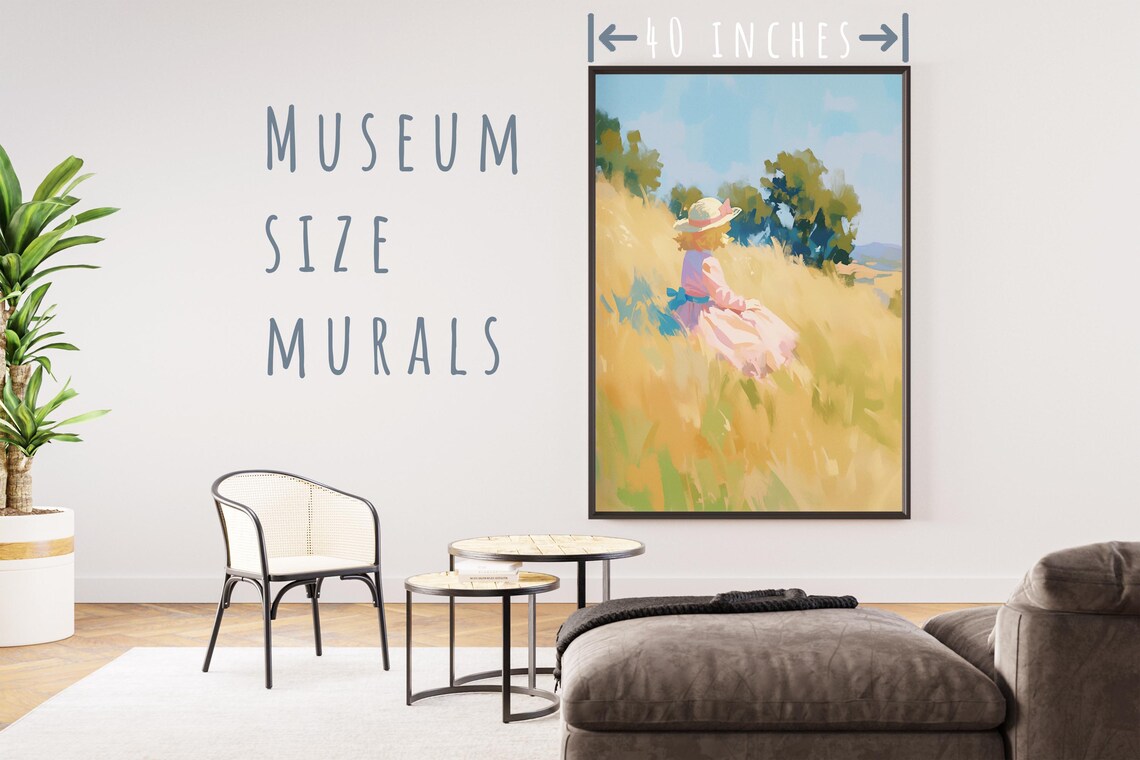 Girl Straw Hat Pink Ribbon Golden Wheat Meadow Blue Sky Watercolor Wall Art - Image 5