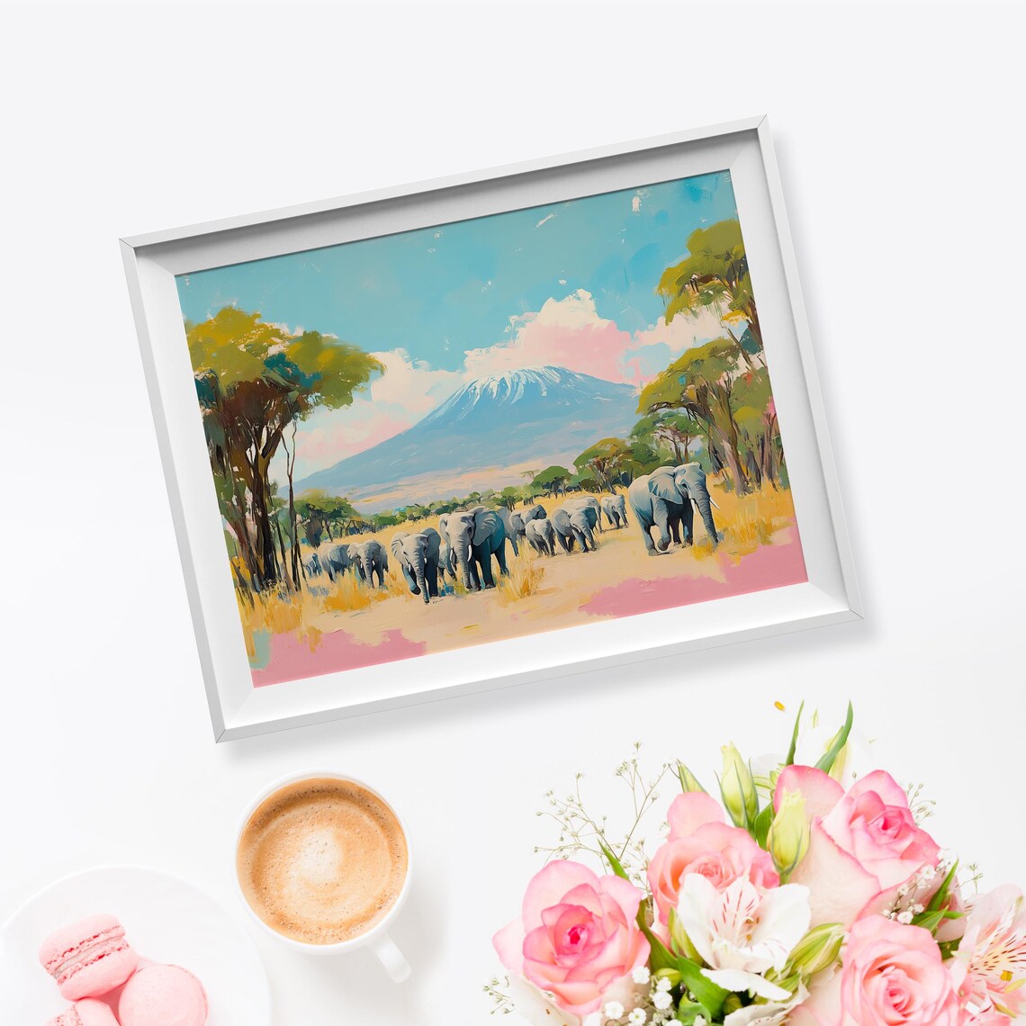 Elephants Crossing Savannah Snow Capped Mount Kilimanjaro Africa Wildlife Poster - Image 5