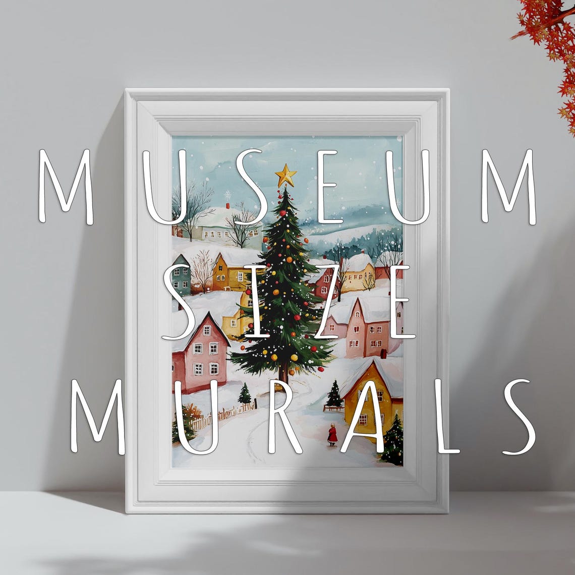Christmas Village Print Winter Village Tree Winter Village Art Snowy Village Art Snow Covered Village Print Cozy Winter Village Print - Image 3