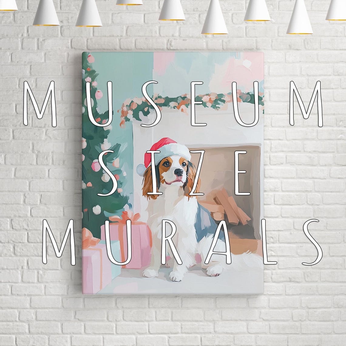 Cavalier King Charles Spaniel In Santa Hat By The Fireplace Print - Image 3