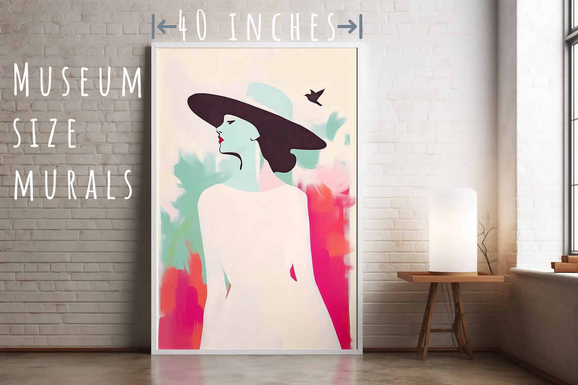 Elegant Minimalist Woman in Wide Black Hat Pastel Fashion Art Poster - Image 5
