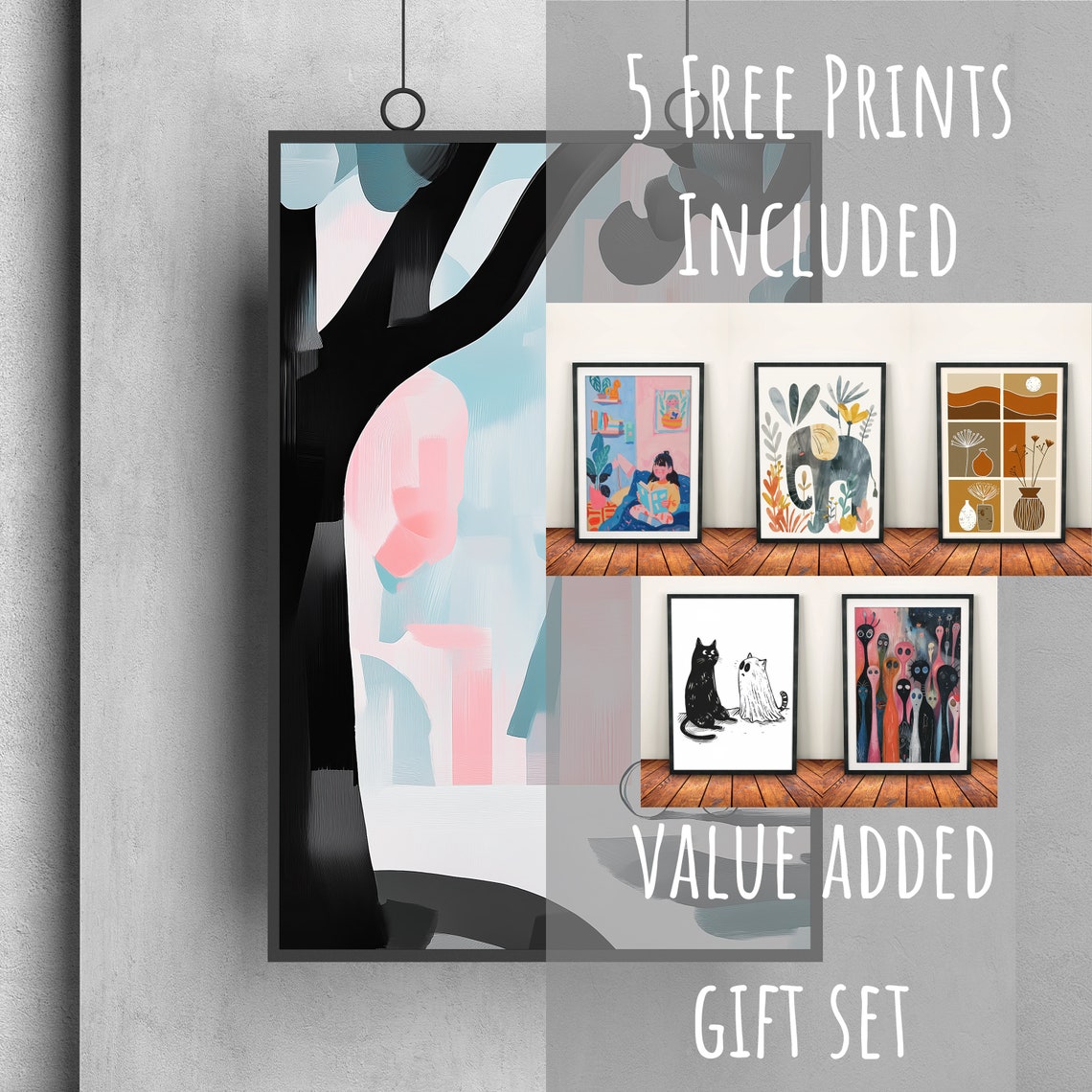 Silhouette Cyclist Under Big Tree Pastel City Street Art Poster - Image 3