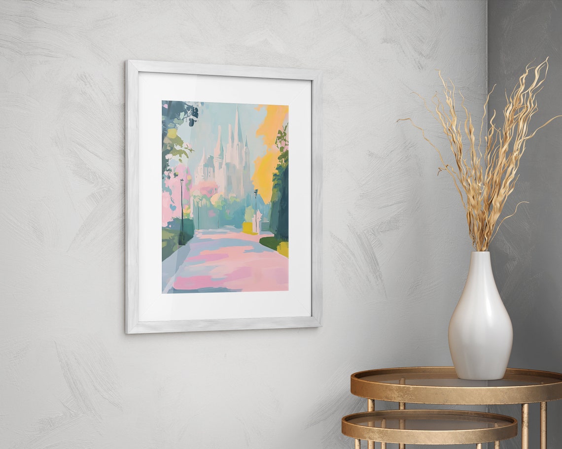 Pastel Street White Cathedral Spires Spring Trees Wall Art Print - Image 2