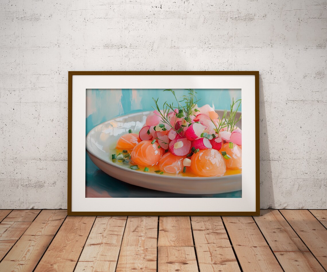 Colorful Salmon Poke Bowl With Radish Fresh Seafood Painting Poster - Image 4