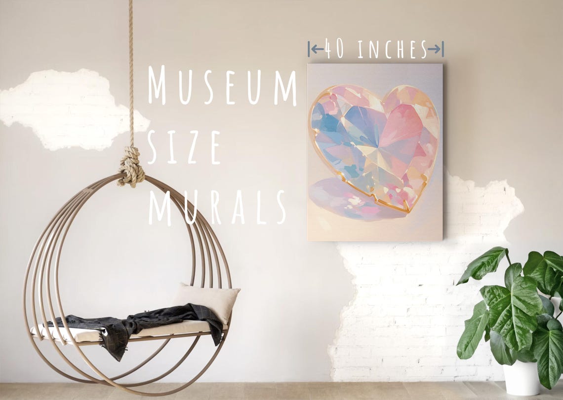 Heart Shaped Faceted Crystal Iridescent Pink Blue Gemstone Art Poster - Image 5
