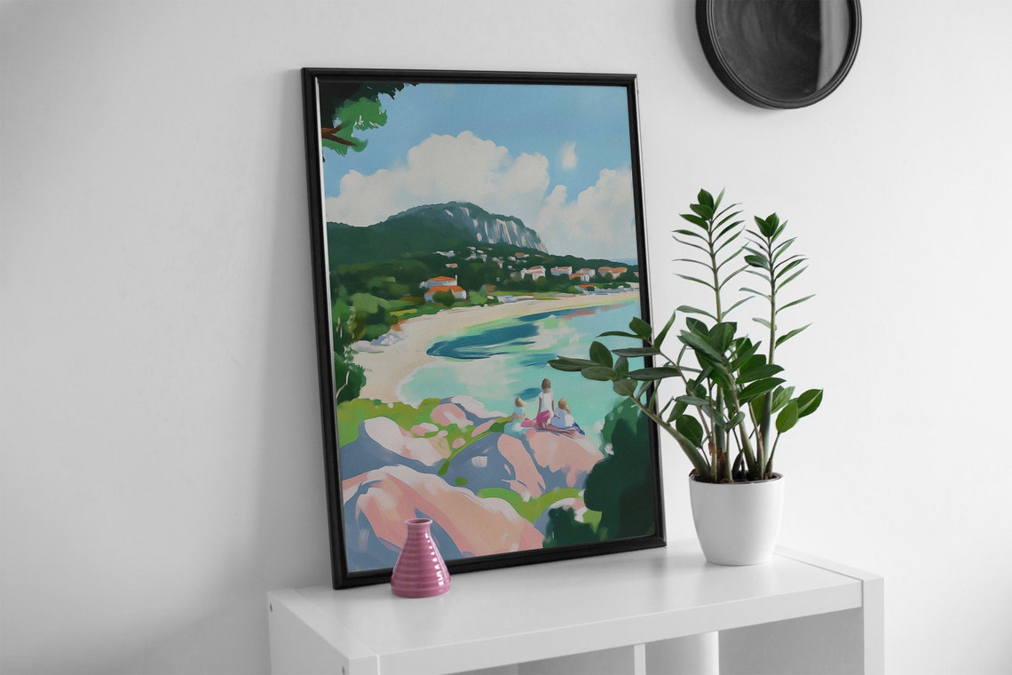 Coastal Bay Overlook Turquoise Beach Town Summer Wall Art Print - Image 2