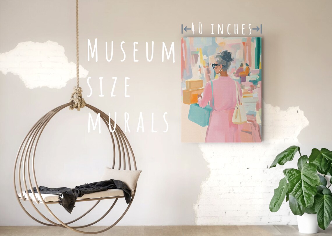 Elegant Woman Shopping in Pink Pastel City Fashion Art Poster - Image 5