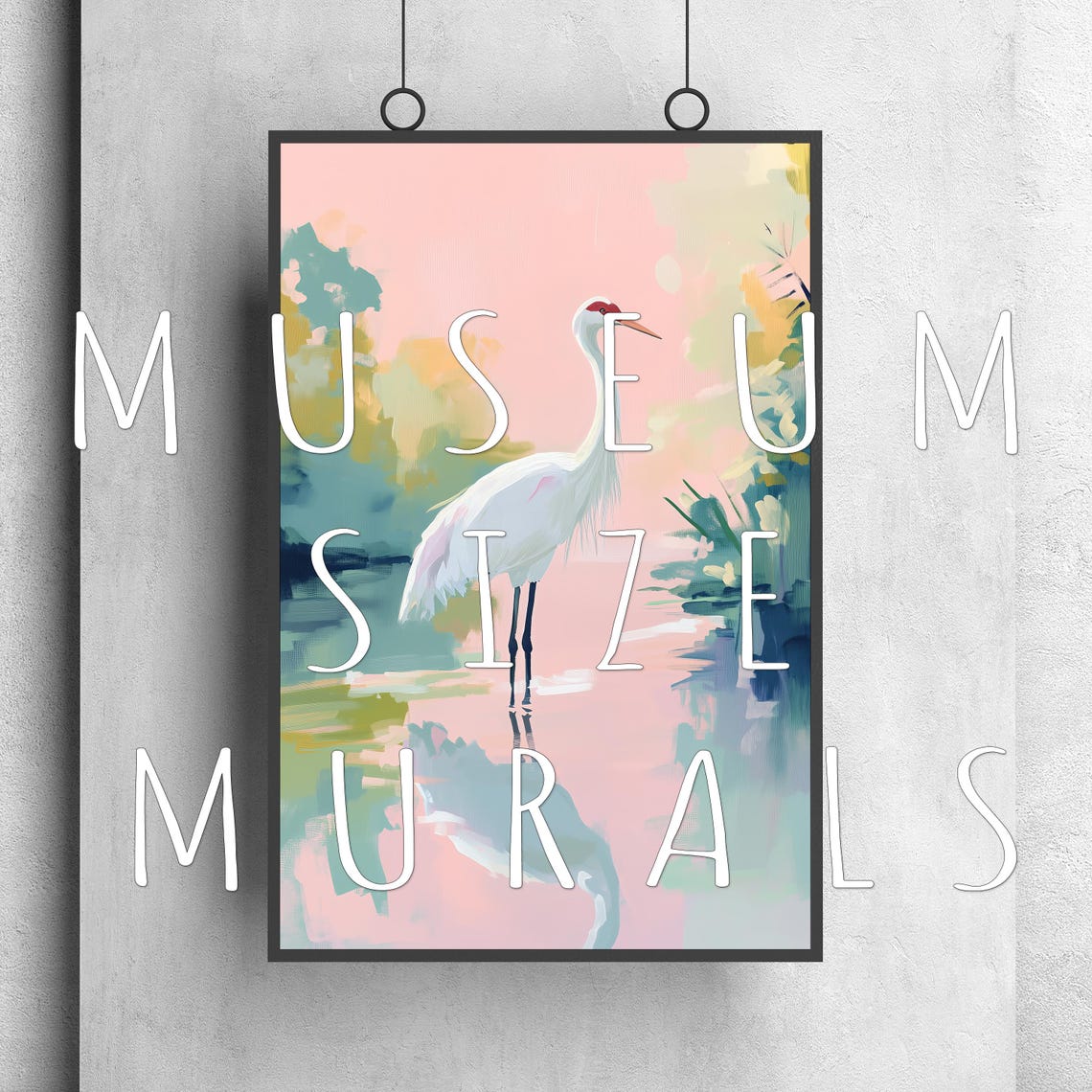 Red Crowned Crane White Bird Pink Marsh Water Impressionist Poster - Image 3