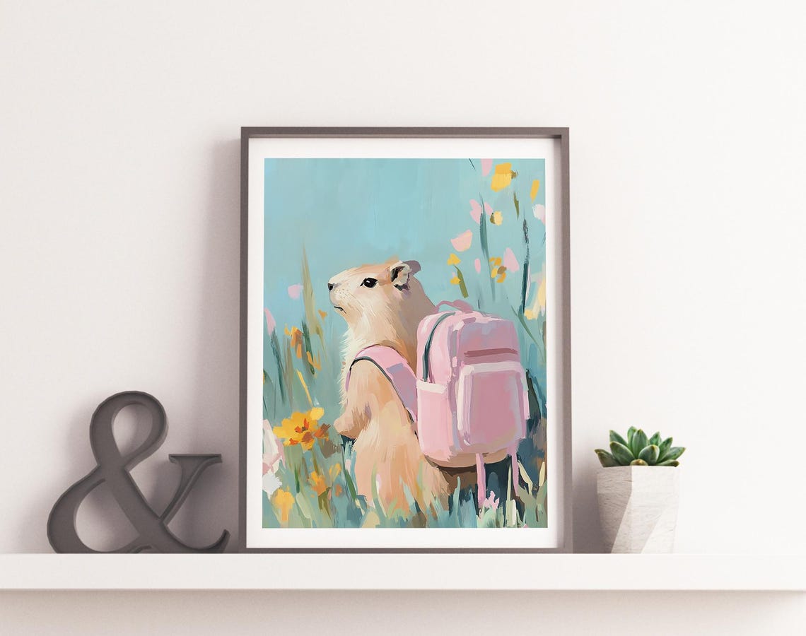 Capybara With Pink Backpack Wildflower Meadow Adventure Travel Poster - Image 4