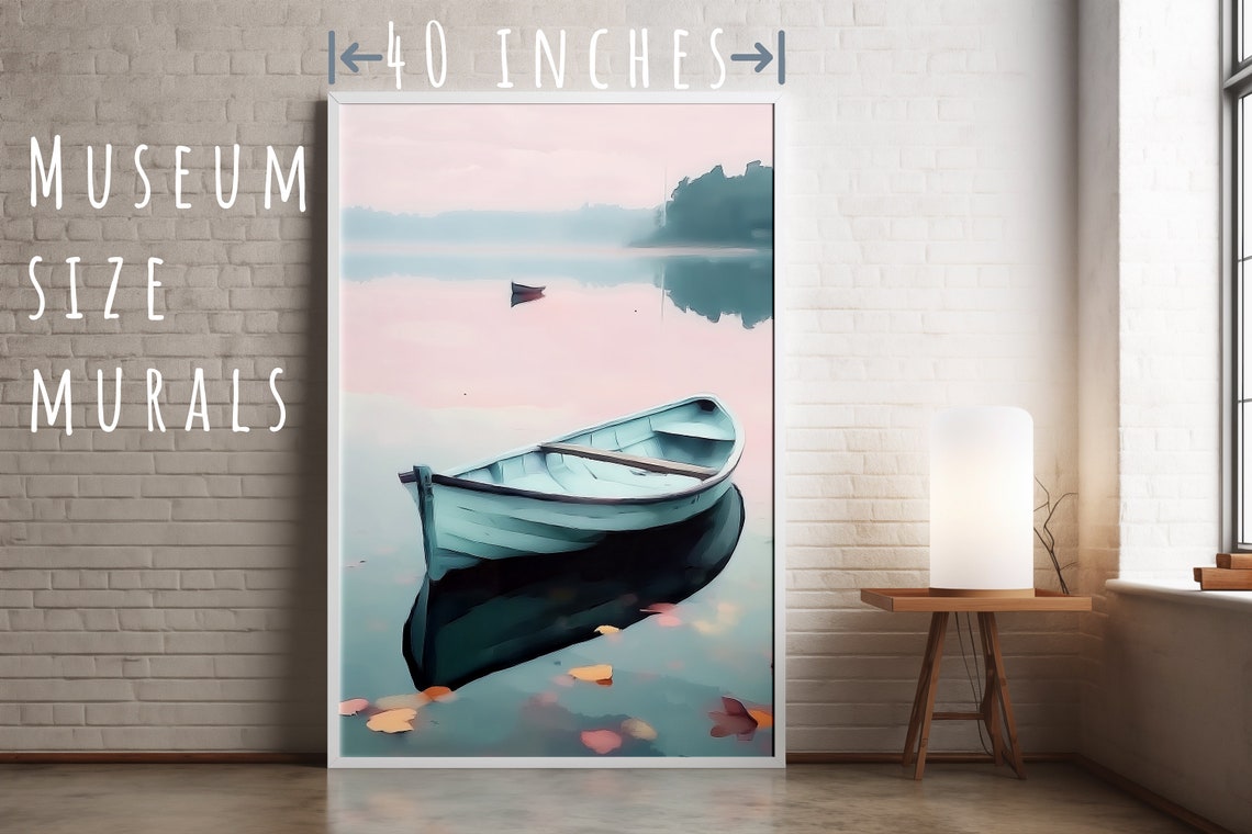 Wooden Rowboat Drifting on Blush Pink Sunset Water Pastel Art Poster - Image 5