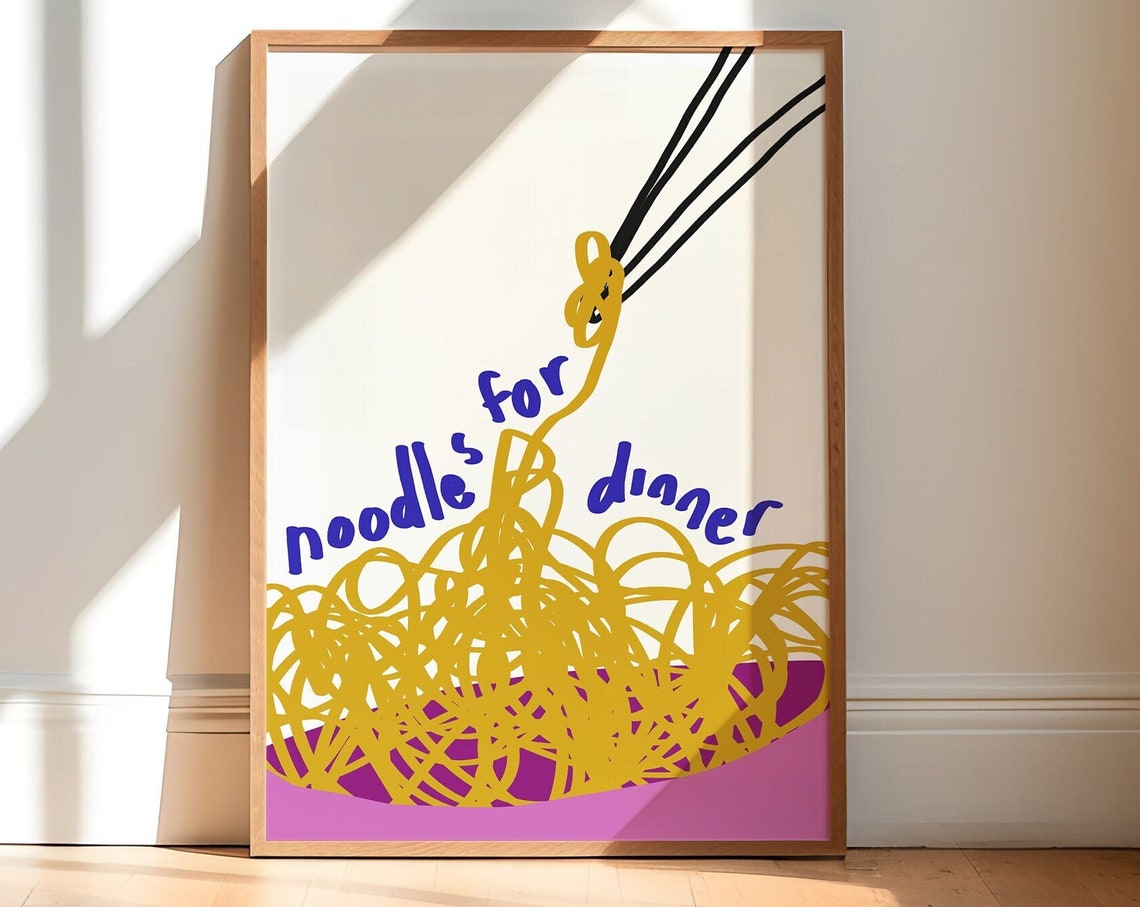 Noodles for Dinner Playful Hand Drawn Kitchen Food Art Poster