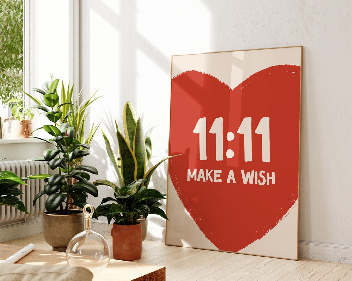 11:11 Make A Wish Big Red Heart Spiritual Angel Number Poster - Image 3