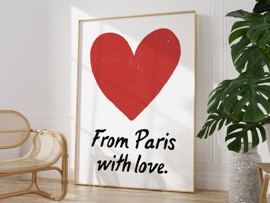 Paris Quote Wall Art Paris Travel Art Print Trendy French Quote Print Cute Aesthetic Heart Print France Wall Art Girly Print