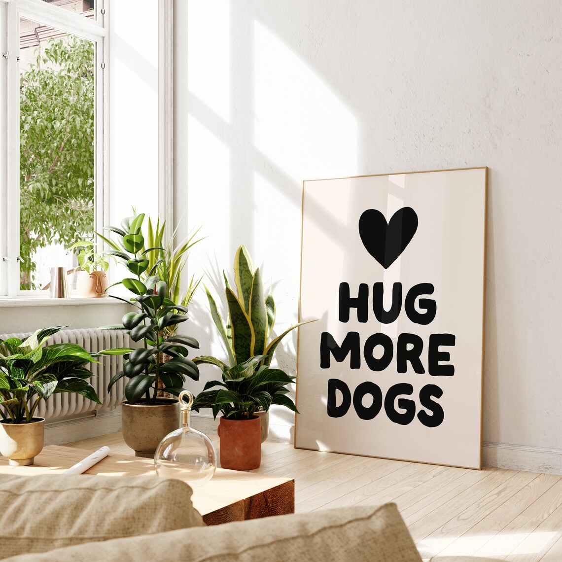 Hug More Dogs Black Heart Retro Bold Typographic Dog Lover Poster - Image 2