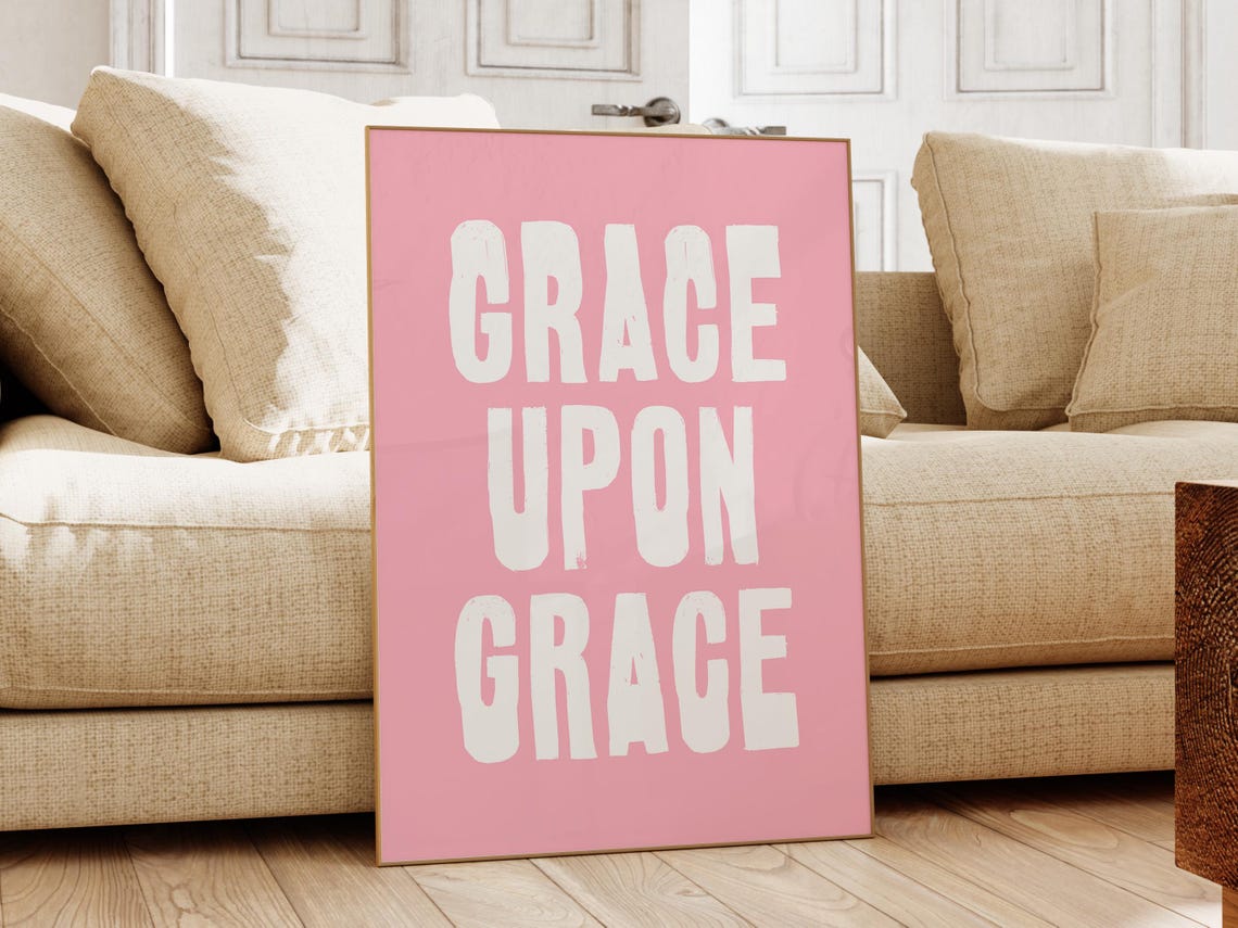 Grace Upon Grace White On Pink Christian Faith Poster for Bedroom - Image 2