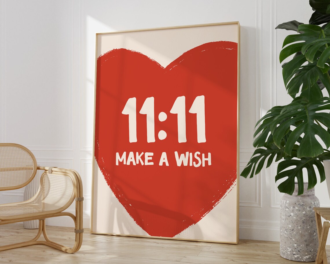 11:11 Make A Wish Big Red Heart Spiritual Angel Number Poster - Image 2