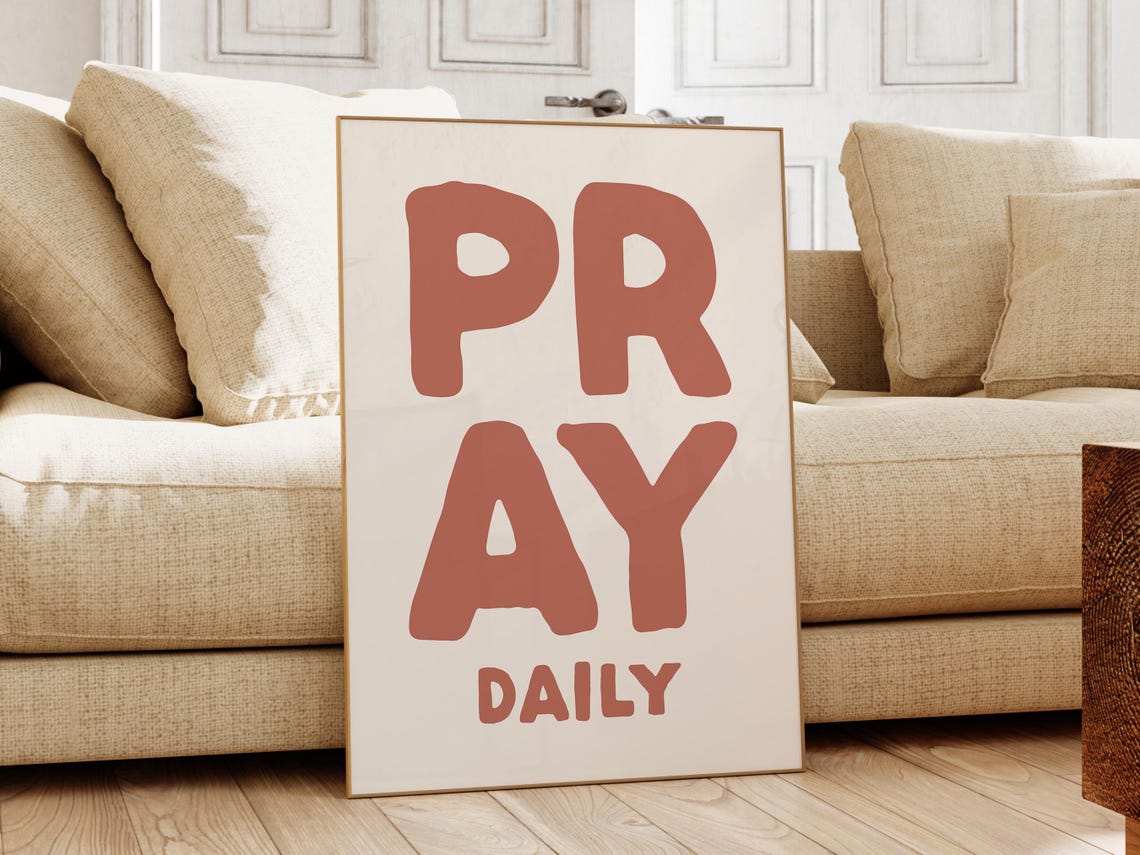 Pray Daily Terracotta Hand Lettered Christian Faith Wall Poster - Image 2