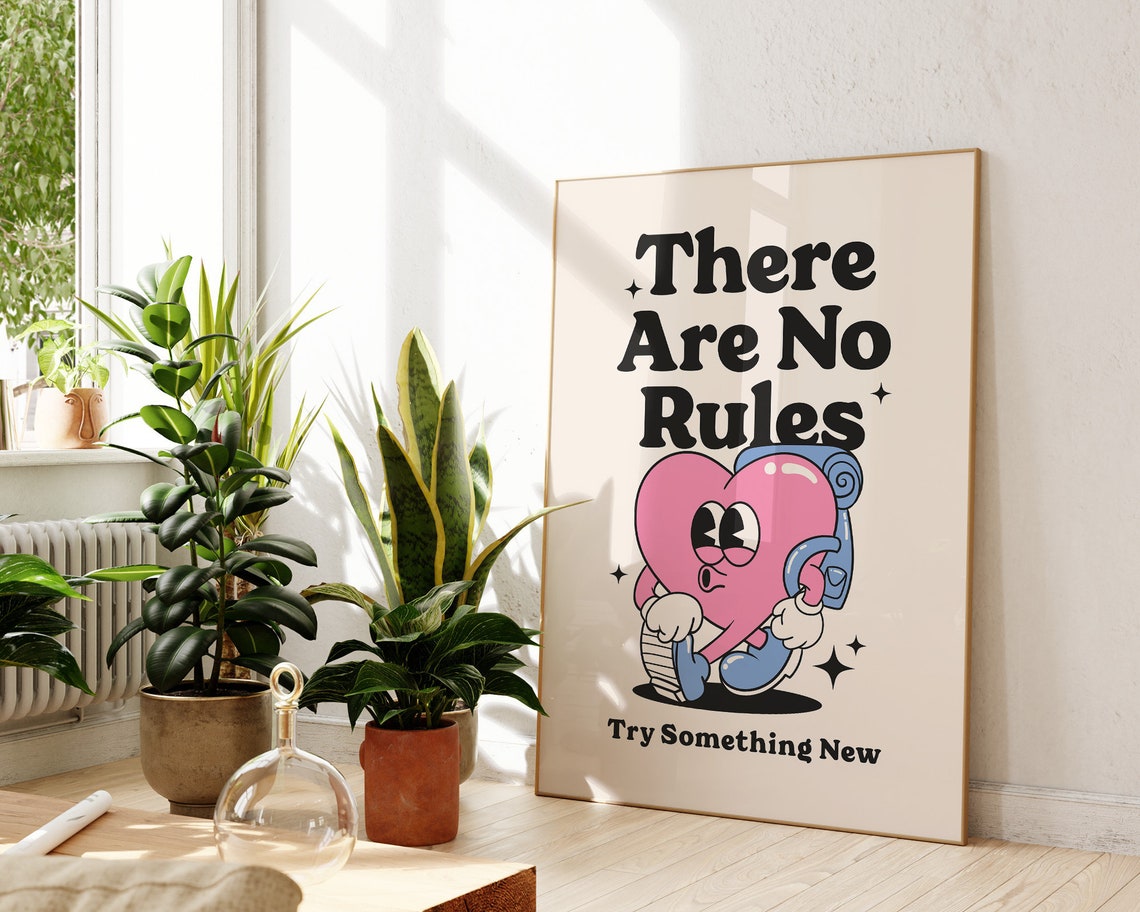 There Are No Rules Retro Heart Character Motivational Quote Poster - Image 2