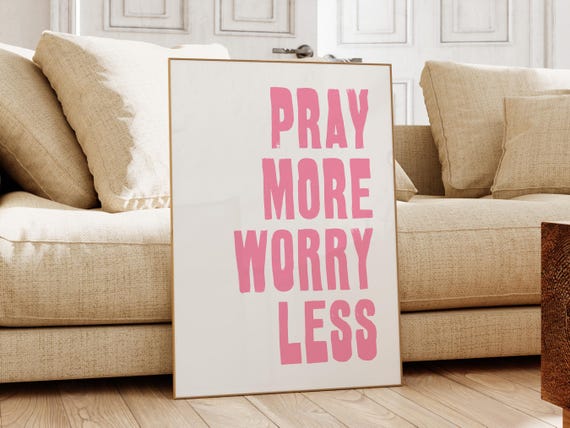 Pray More Wall Art Pink Christian Art Print Christian Girl Print Christian Aesthetic Quote Wall Art Bible Verse Poster