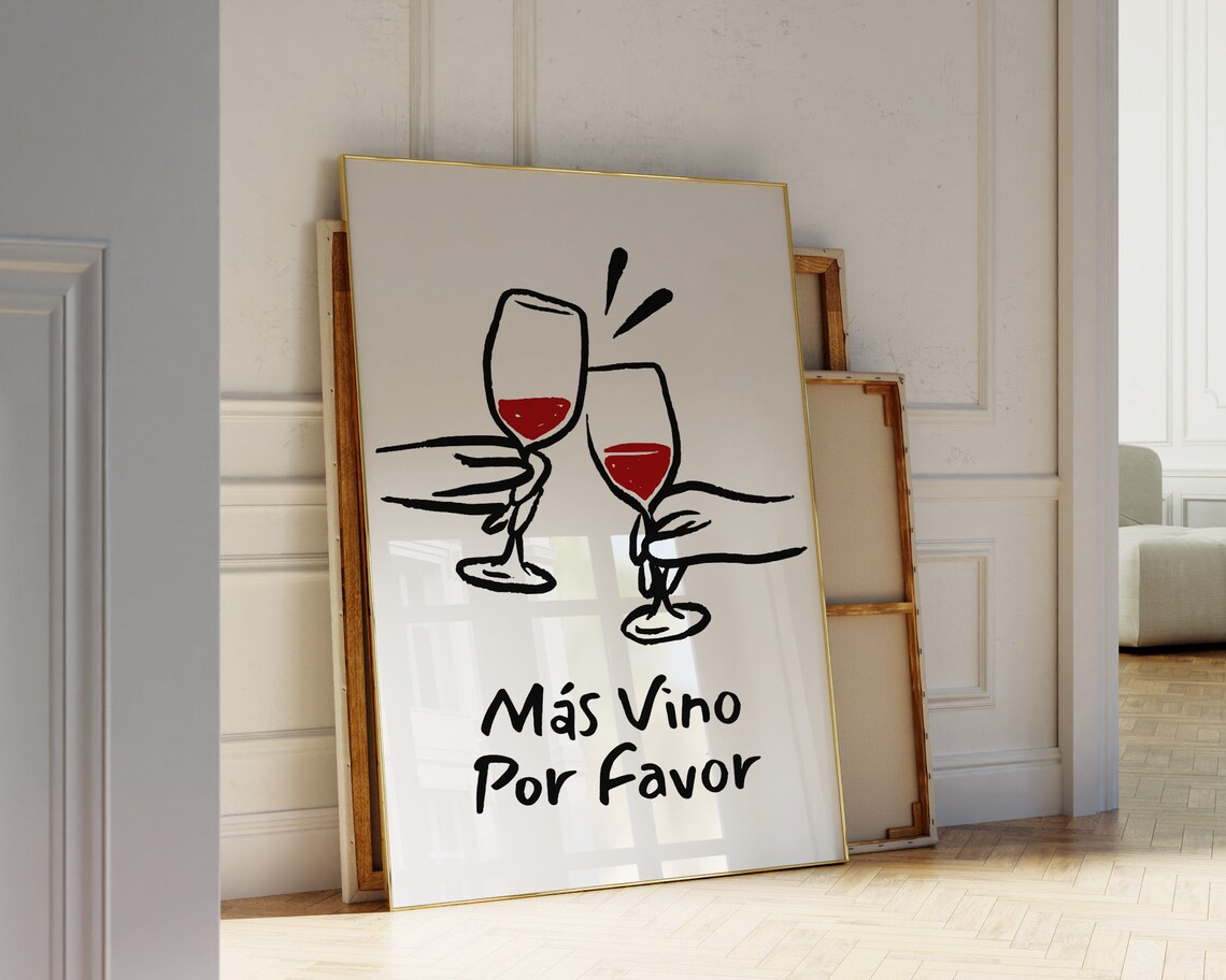 Mas Vino Por Favor Wine Glasses Cheers Retro Spanish Bar Cart Poster - Image 2
