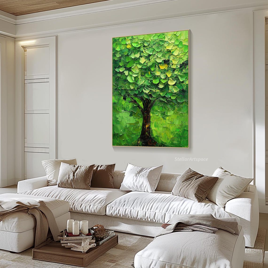 Lush Green Tree Dense Canopy Palette Knife Vibrant Nature Art Poster - Image 2
