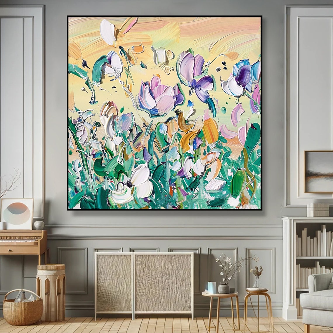 Dreamy Pastel Flowers Lavender Cream Green Impasto Floral Poster - Image 2
