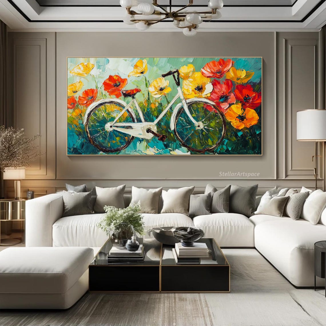 Bicycle Flower Painting On Cavnas 3d Textured Floral Bike Art Modern Impressionist Art Living Room Wall Art Colorful Bike Lover Gift Cyclist - Image 2