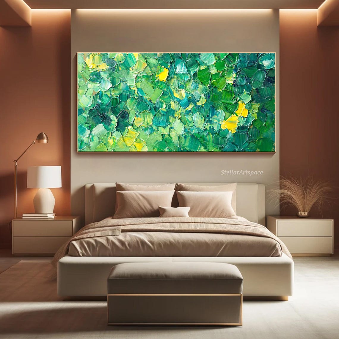 Green Yellow Abstract Impasto Texture Palette Knife Modern Art Poster - Image 4