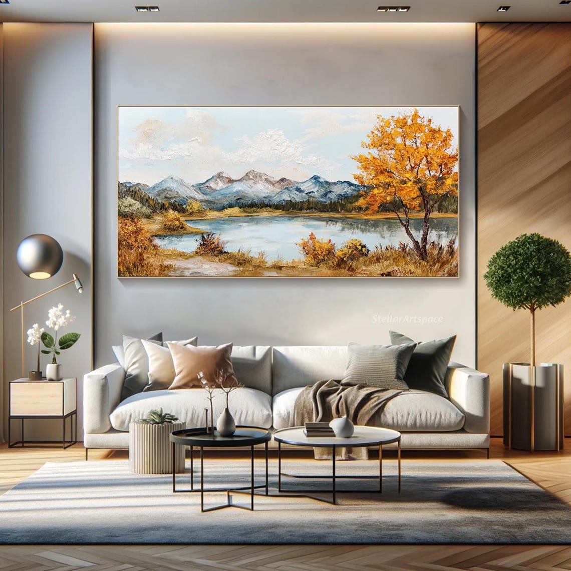 Autumn Mountain Lake Snow Capped Peaks Golden Fall Foliage Art Poster - Image 4