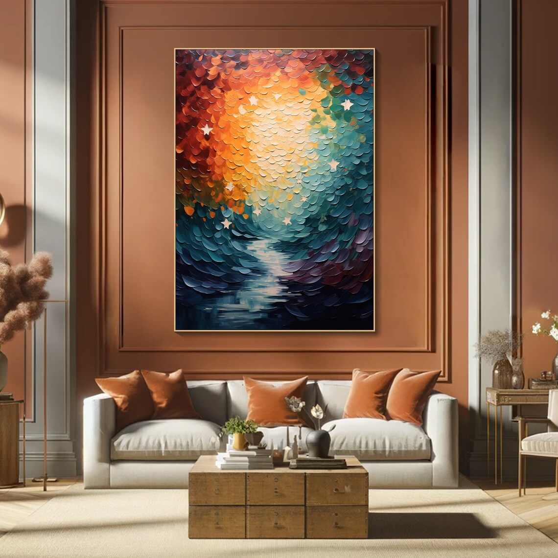 Original Starry Painting On Colorful Palette Knife Painting Designer Art Choice Inspirational Center Art Piece Living Room Art - Image 4