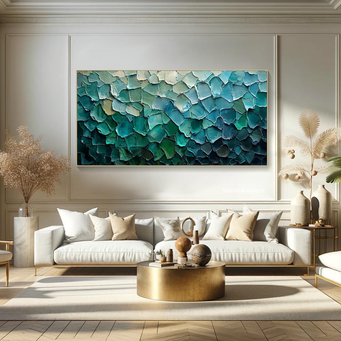 Green Leaf Texture Teal Overlapping Leaves Abstract Nature Wall Art - Image 5