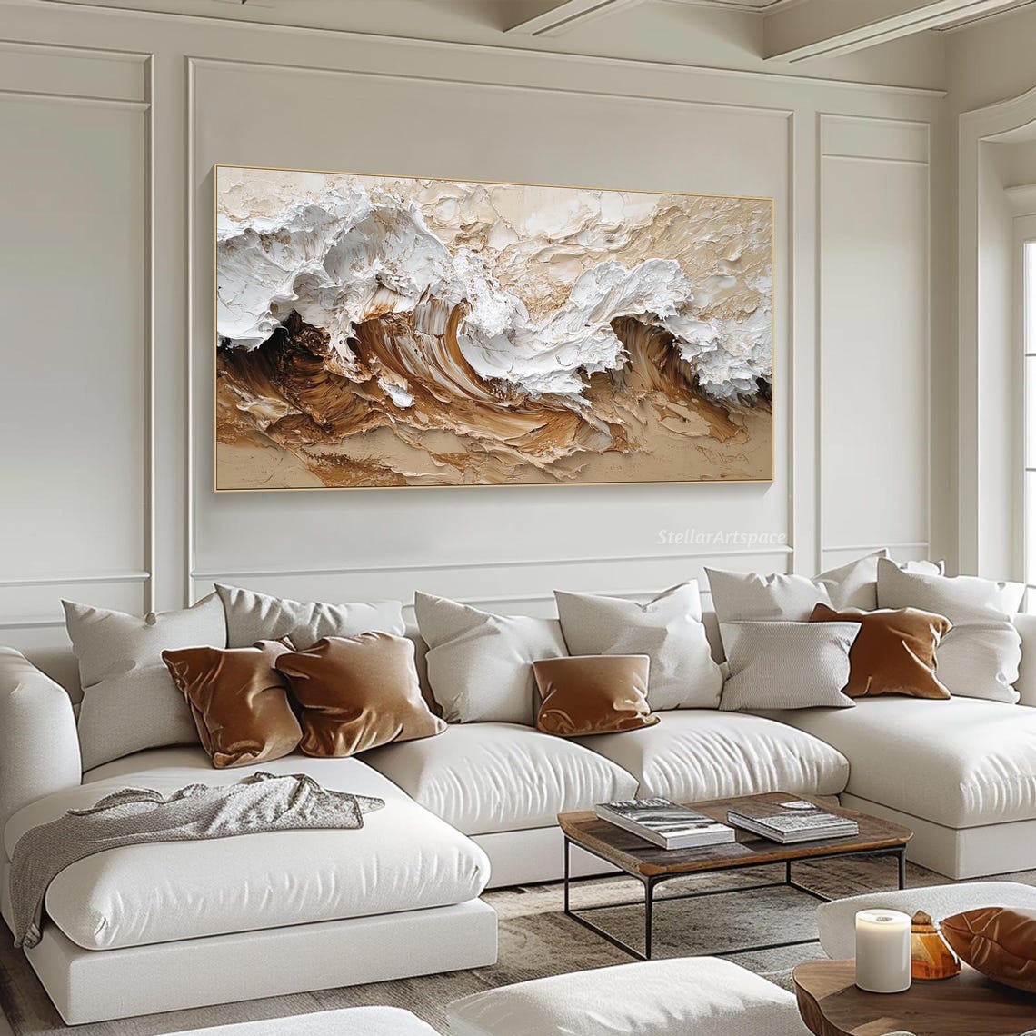 Neutral Ocean Wave Beige White Abstract Surf Impasto Modern Poster - Image 6