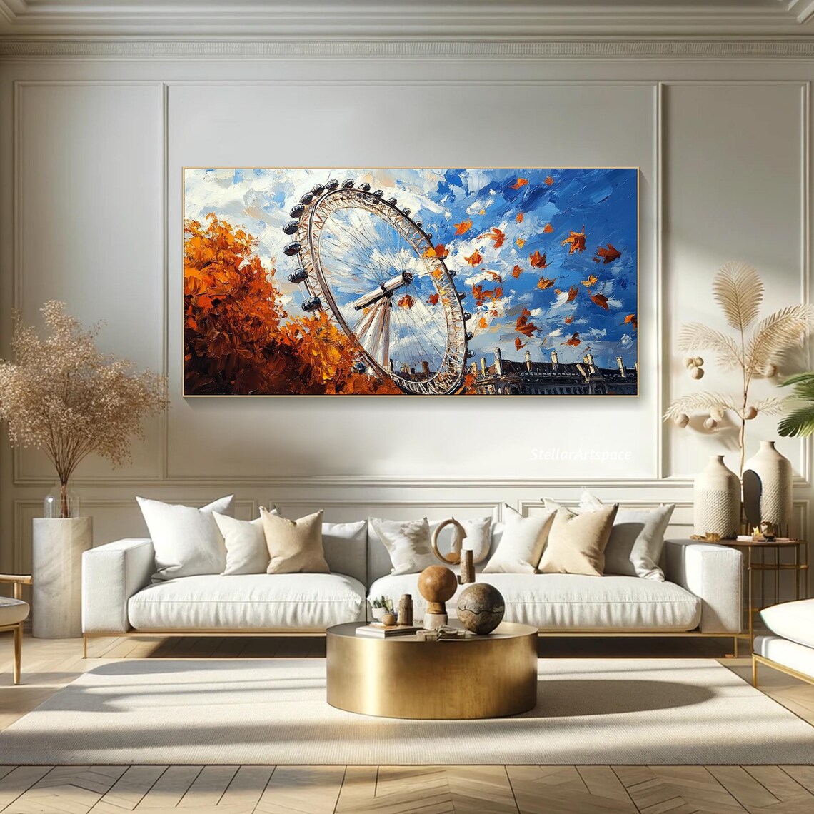 London Eye Autumn Falling Leaves Blue Sky Cityscape Travel Poster - Image 5