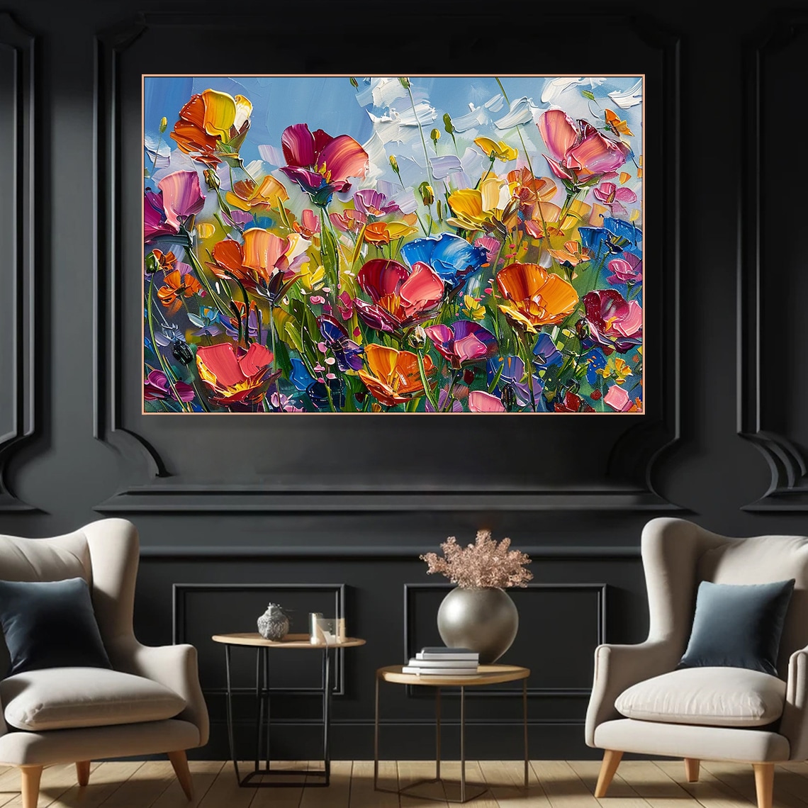 Colorful Meadow Floral Art Print, Vibrant Impasto - Image 2