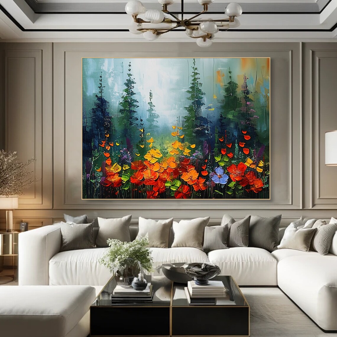 Colorful Flowergreen Tree Painting, Tranquil Forest Art Print - Image 4