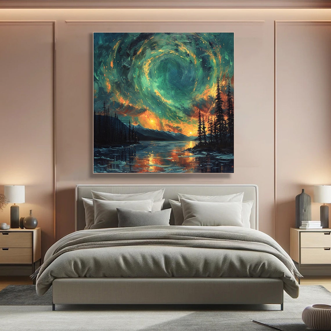 Northern Lights Aurora Night Sky Pine Lake Reflection Art Poster - Image 4