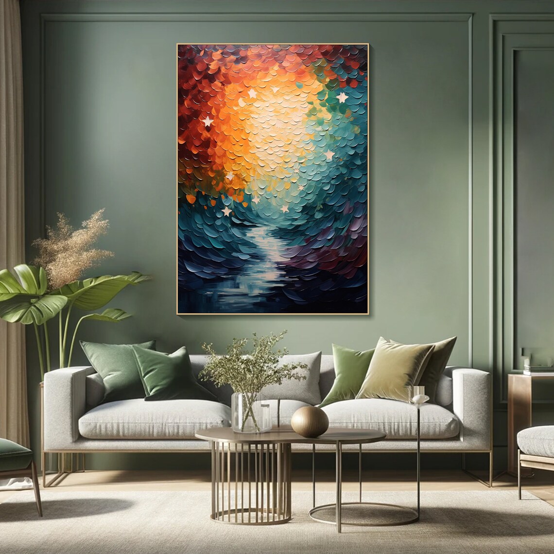 Original Starry Painting On Colorful Palette Knife Painting Designer Art Choice Inspirational Center Art Piece Living Room Art - Image 3