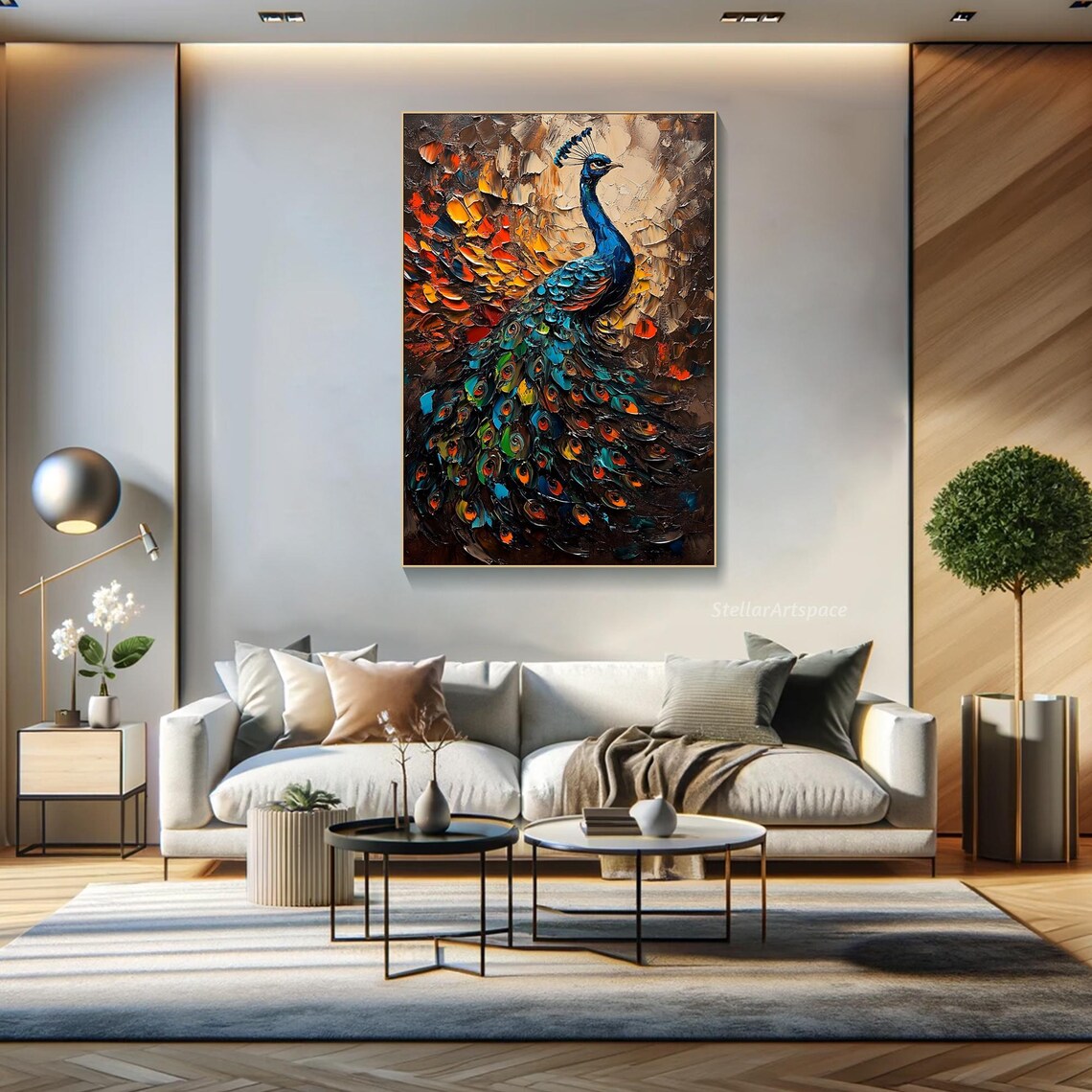 Peacock Oil Painting, Modern Home Decor Art Print - Image 4