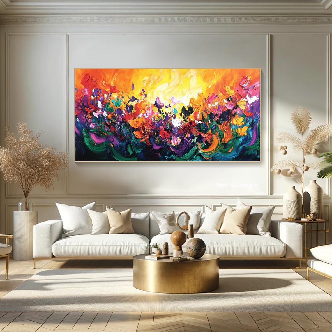 Fiery Flower Bloom Explosion Orange Red Pink Impasto Art Print - Image 3