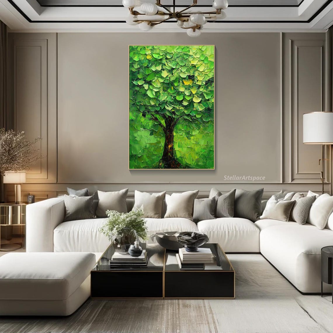 Lush Green Tree Dense Canopy Palette Knife Vibrant Nature Art Poster - Image 5