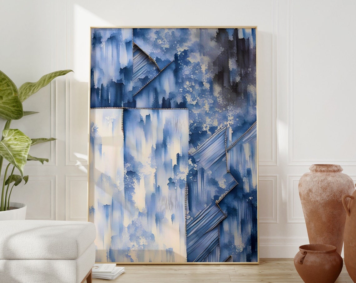 Demim Blue Wall Art Denim Prints Western Cowgirl Print Vintage Cowgirl Art Retro Wall Art Coastal Cowgirl Blue Abstract Art - Image 3