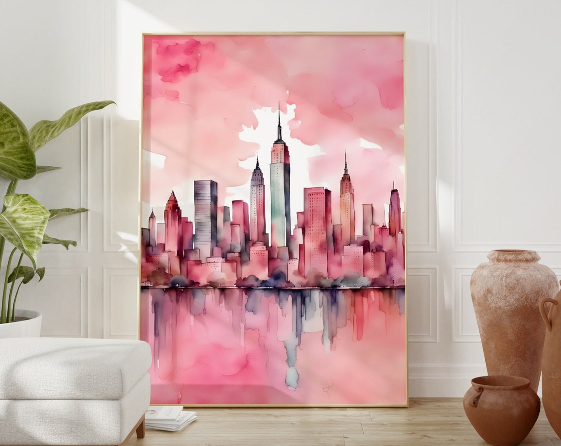 New York City Travel Print Art Pink Ny Travel Print Preppy Wall Print Cityscape Travel Poster Dorm Decor Ny Poster