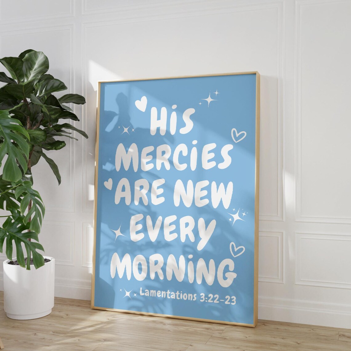Modern Christian Art Blue Scripture Wall Art His Mercies Are New Every Morning Light Blue Christian Wall Art Bible Verse Prints - Image 4