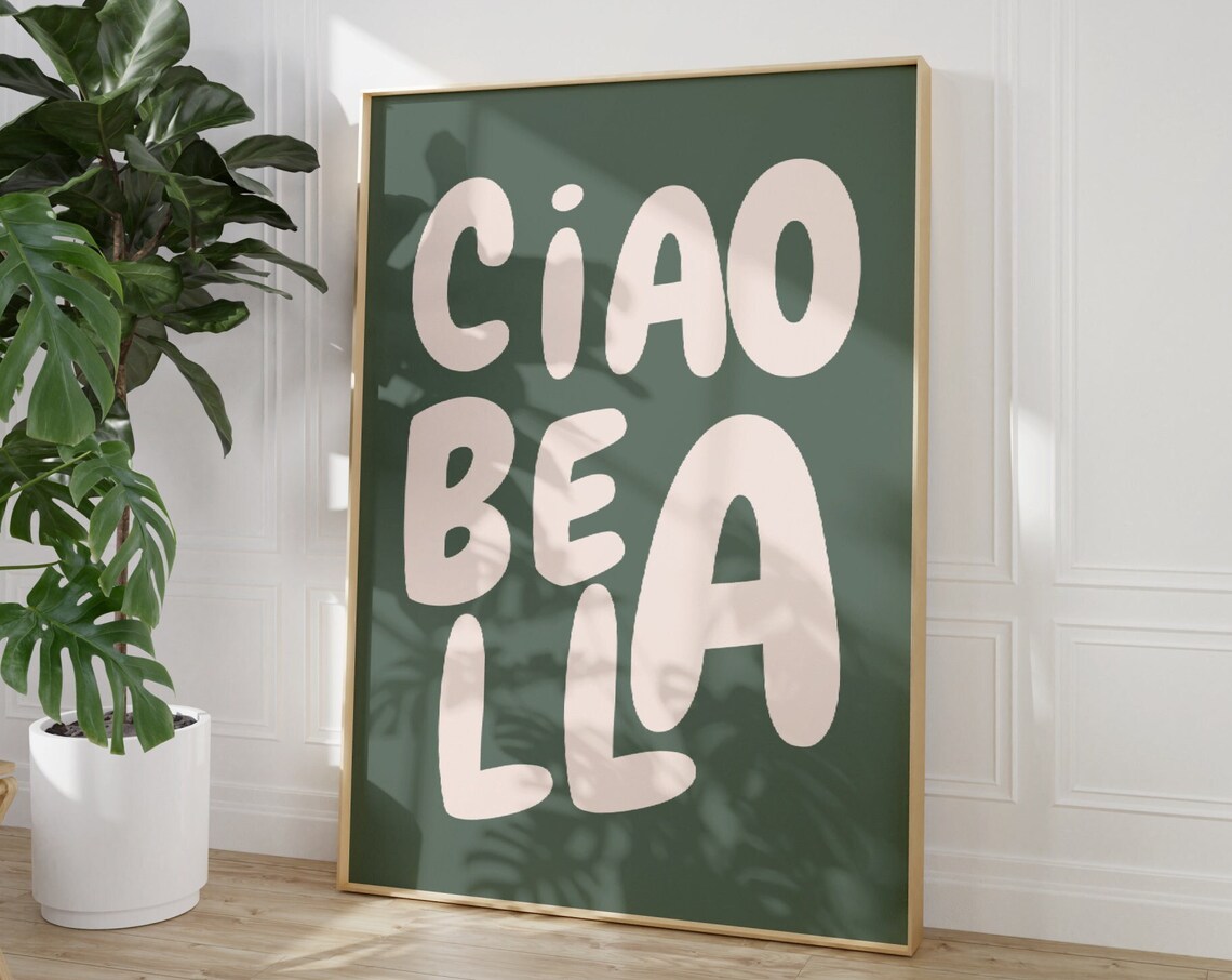 Ciao Bella Italian Quote Sage Green Cream Retro Typography Poster - Image 4