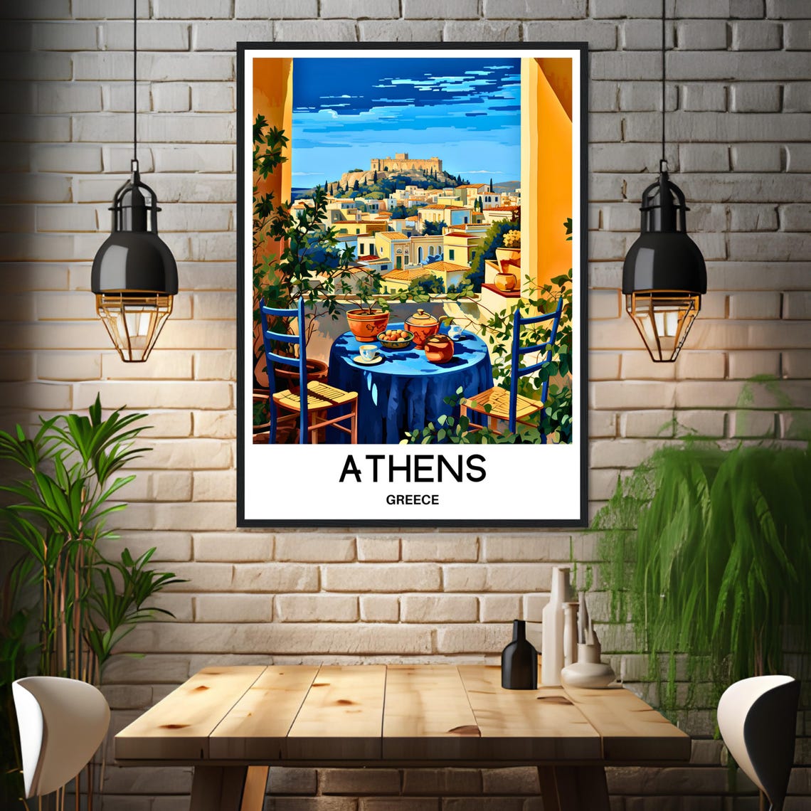 Athens Acropolis View from a Sunny Balcony Breakfast Table Poster - Image 3