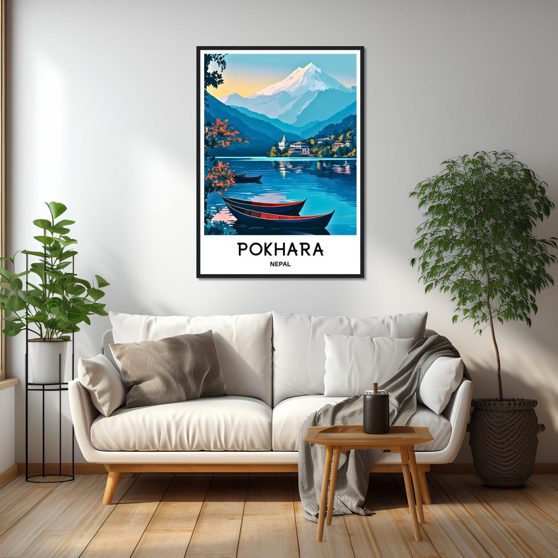 Pokhara Nepal Himalaya Lake Boats Mountain Reflection Poster - Image 2