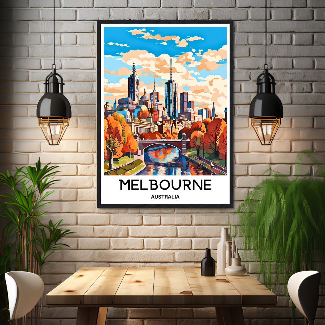 Melbourne Australia Bridge River Skyline Autumn Trees Travel Poster - Image 3