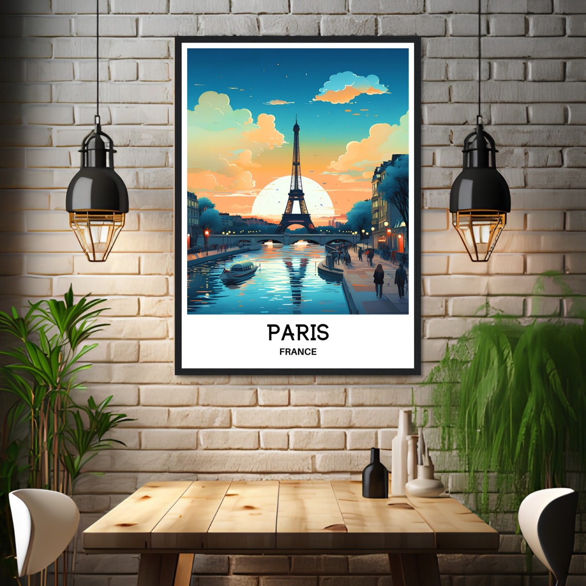 Paris Eiffel Tower Sunset Seine River Romantic Travel Poster - Image 3