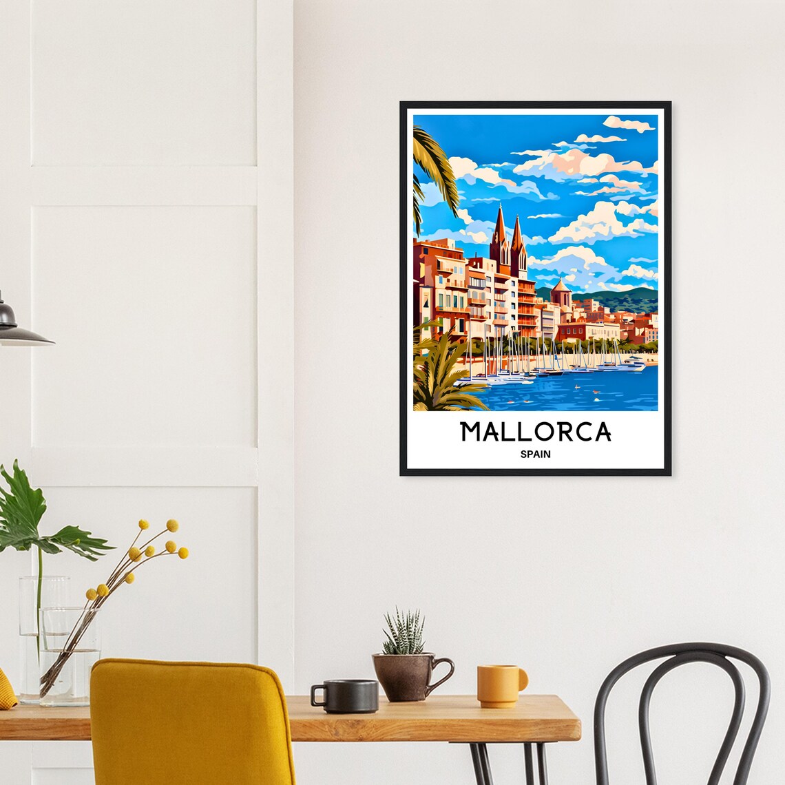 Palma de Mallorca Cathedral Spires and Sailboats Travel Poster - Image 3