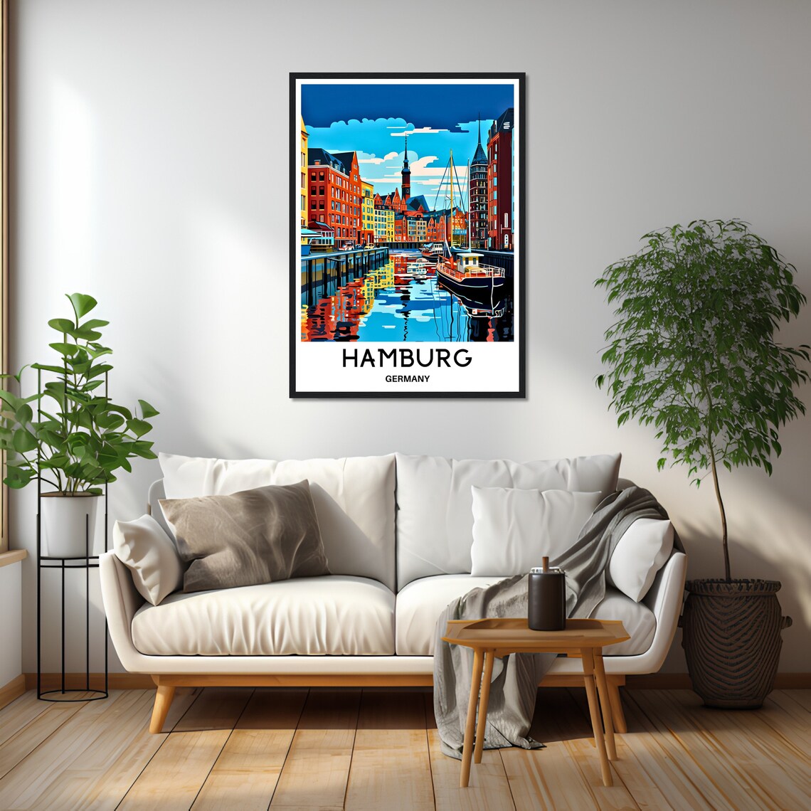 Hamburg Germany Colorful Harbor Canal with Boats Travel Poster - Image 2